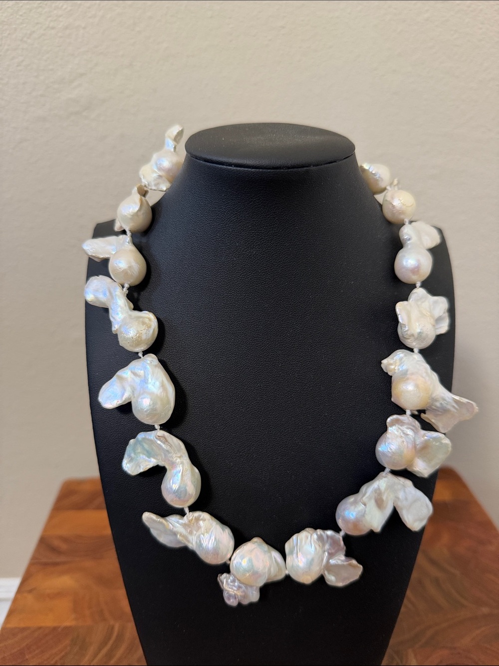 Jumbo Baroque Freshwater Faux Pearl Statement Necklace with Silver Tone Clasp